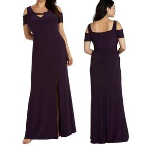 Nightway Maxi Gown V Neck Cold Shoulder Keyhole Neckline A line Purple Womens 8